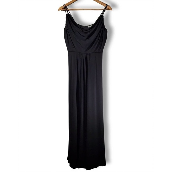 Calvin Klein Drape Front Double Spaghetti Strap Maxi Dress Black Size 4 - Picture 1 of 13